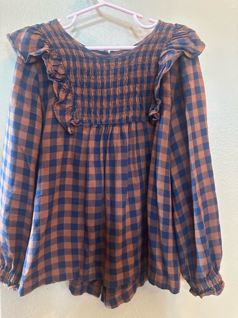 Matilda Jane Blue & Brown Plaid Smocked Ruffle Tunic